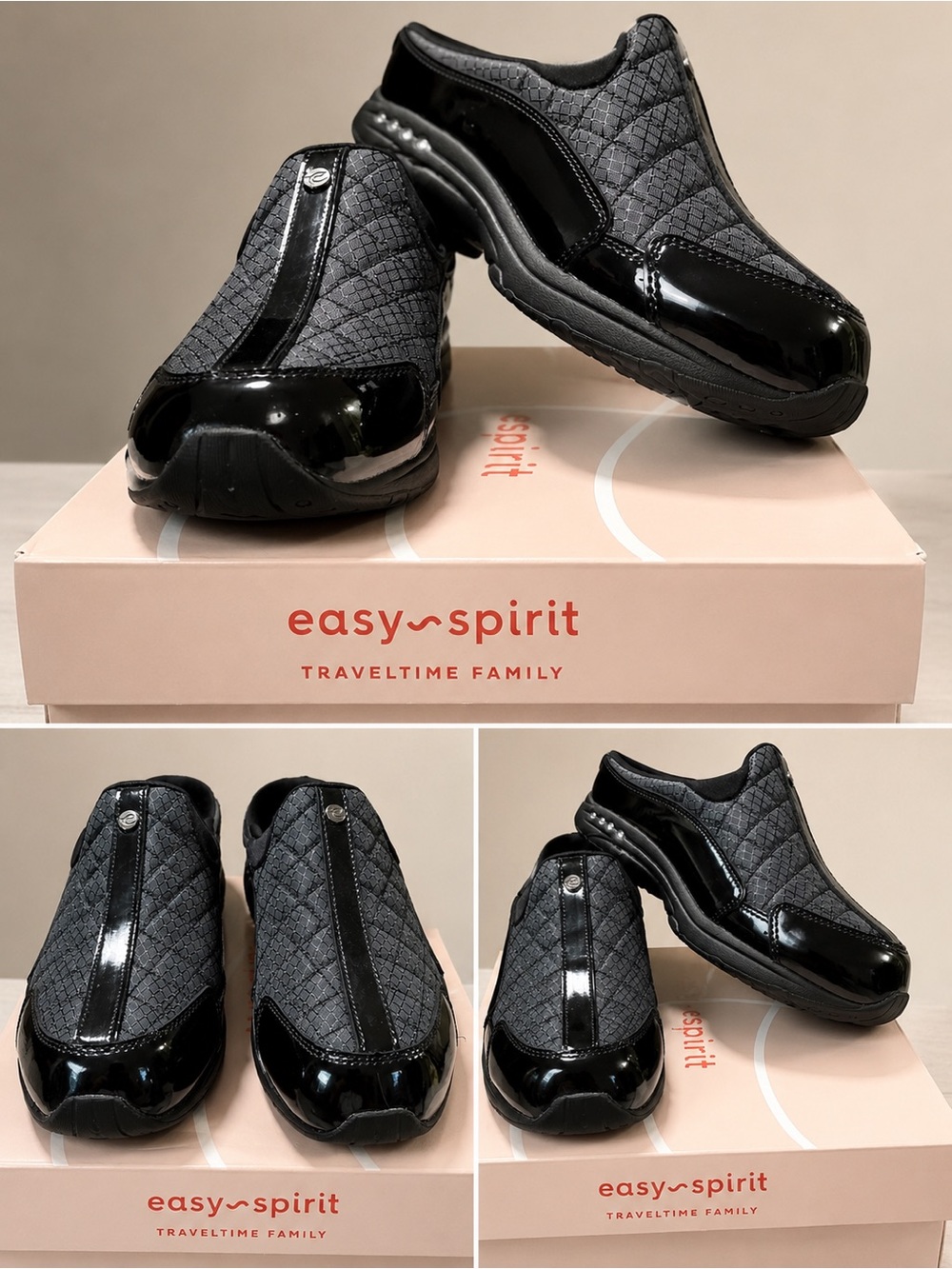 Easy Spirit Quilted Slip-On Sneakers in Black and Gray